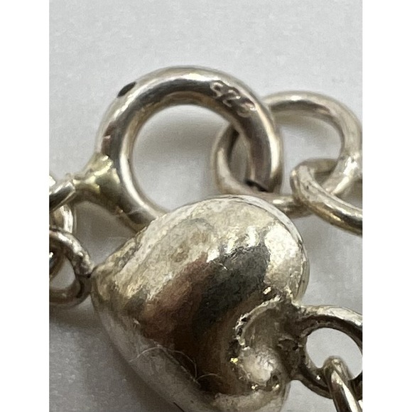 Sterling Silver 925 Puffy Hearts Bracelet 9 " 1 Tiny Bell Unique NWT - Picture 8 of 8